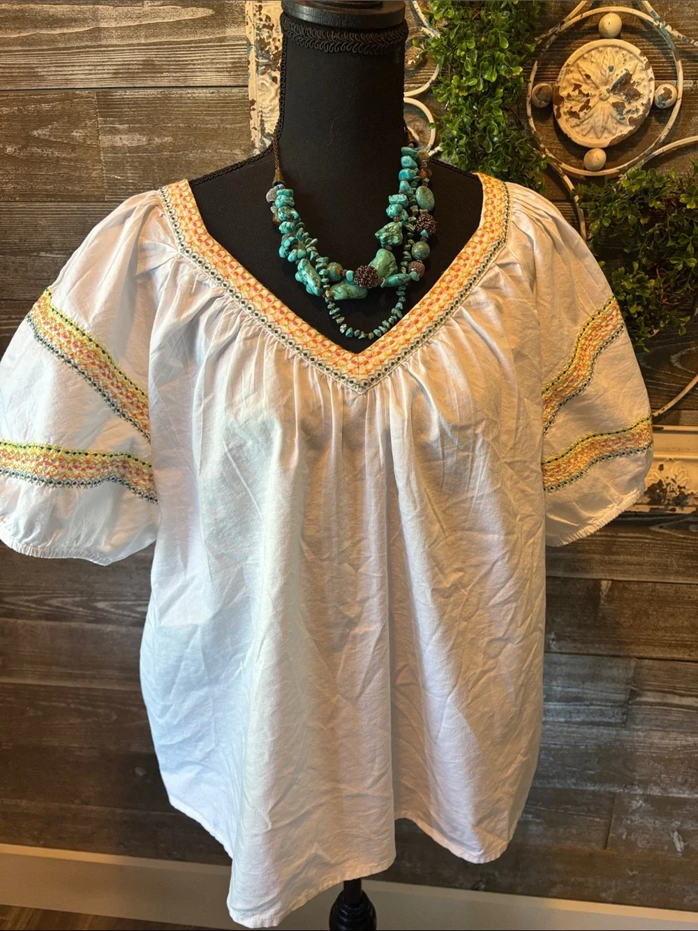 NWT Loft (Size XL) White Embroidered V-Neck Women’s Cotton Peasant Top